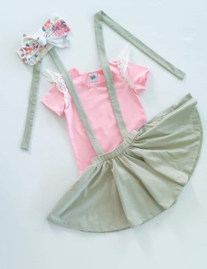 Khaki 2 in 1 Suspender/Twirly Skirt